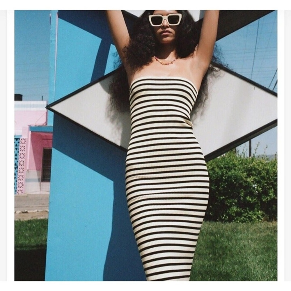 Zara Dress Strapless Creme Stripe Tube Dress